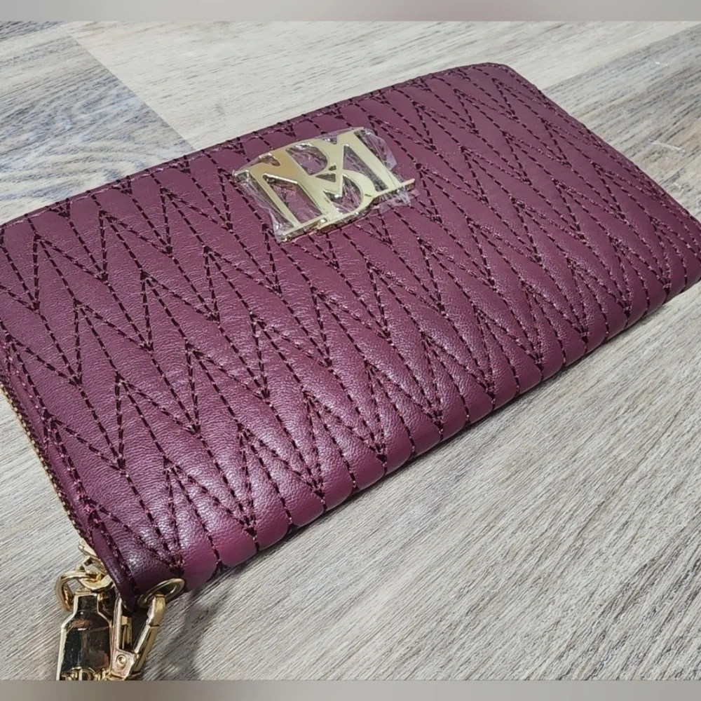 Badgley Mischka Plum Quilted Long Wallet with Phone Pocket and Wristlet -New Tag